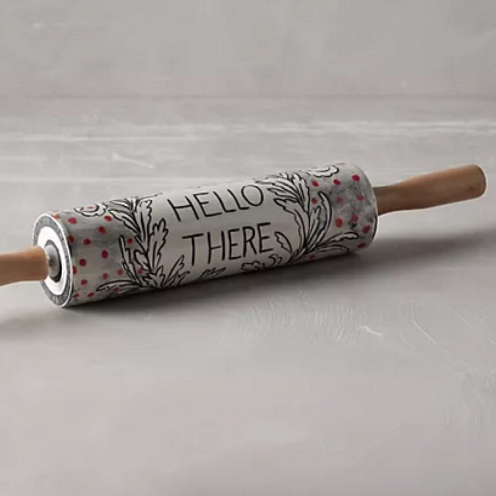 Anthropologie Rolling Pin Bone China Milly Hatch Crowned Leaf NEW